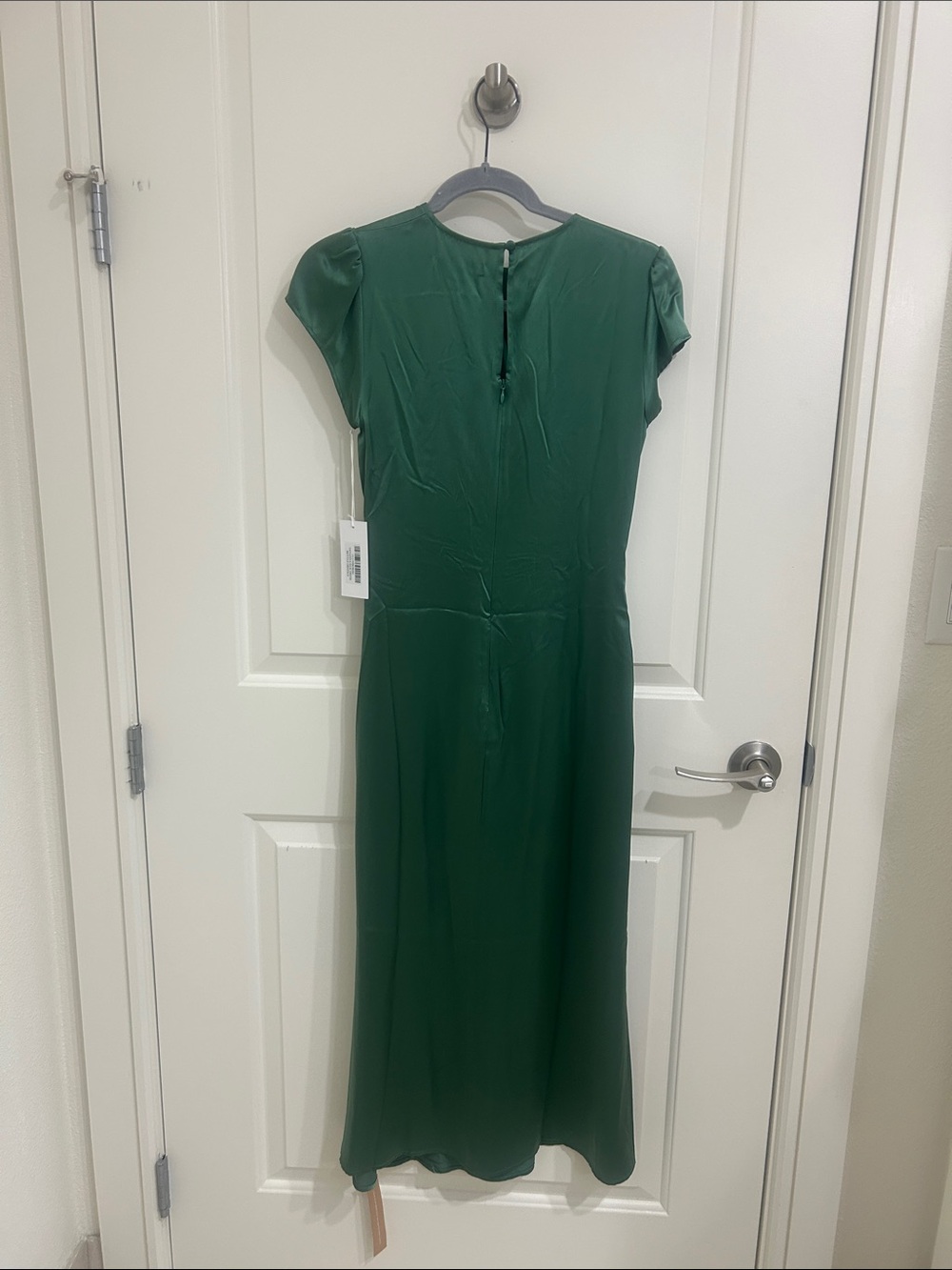 Reformation Tatianna Silk Dress Bottle Green - Size 0 - Picture 5 of 5